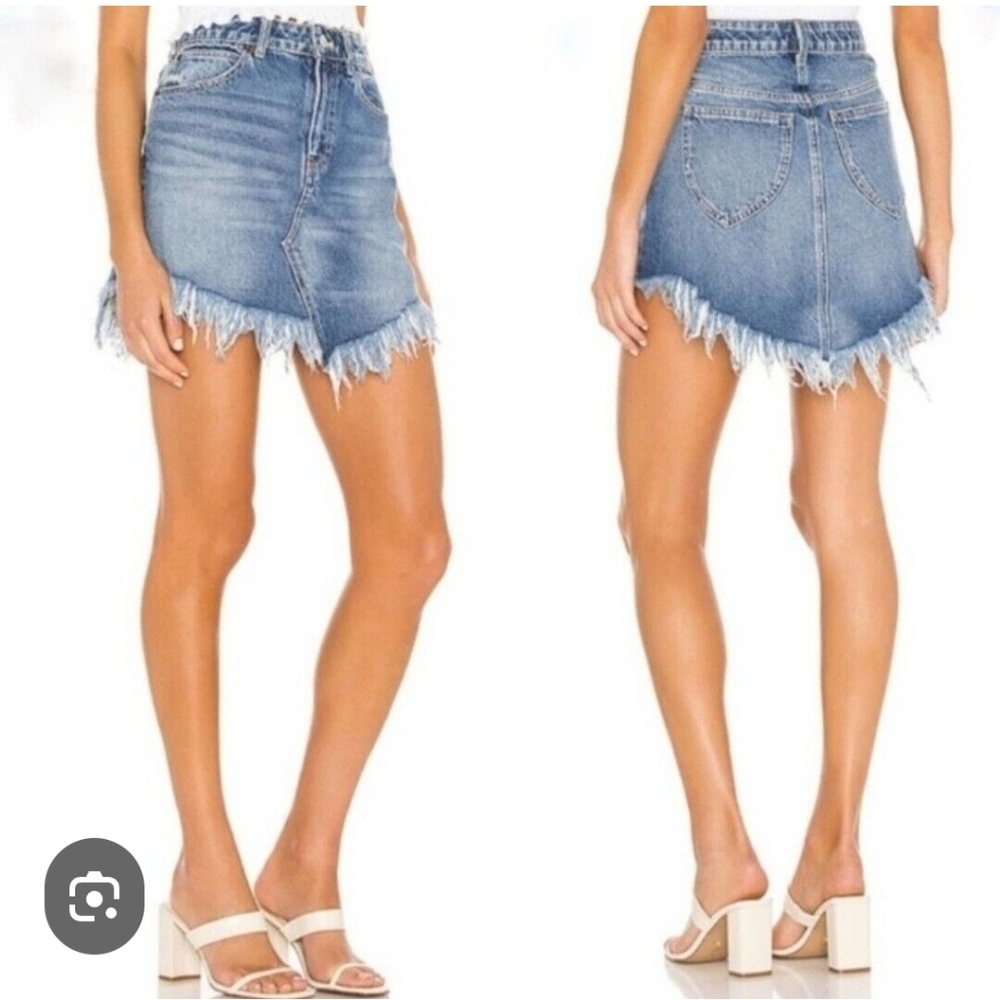 We The Free Bailey Fringe Denim Mini Skirt Sz 25